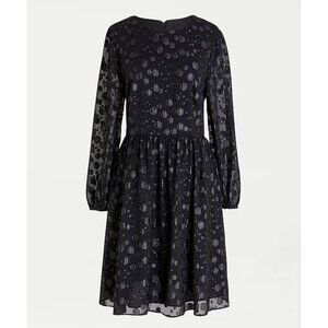 J.Crew A-line dress in metallic dot jacquard semi sheer mesh black women’s 0